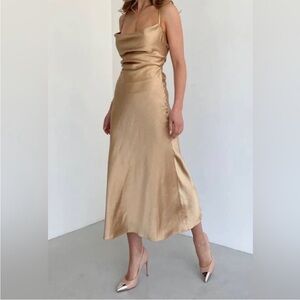 Gold Cowl Neck Sleeveless Midi Dress